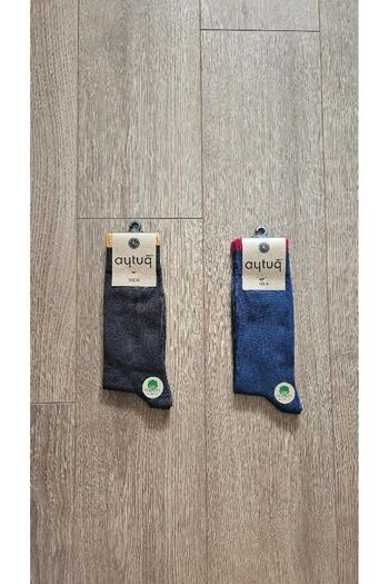 Aytuğ AYTUĞ Winter Group 2 Pairs Men's Double Layer Cotton (Blue-Brown) Men's Socks - 22410