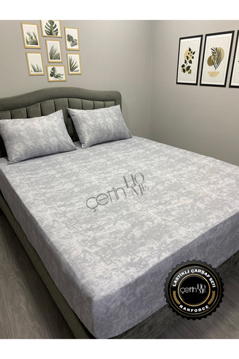 Çetinhome Fabric Fitted Sheet Set - Double and Grey Tone Soft Size Shade