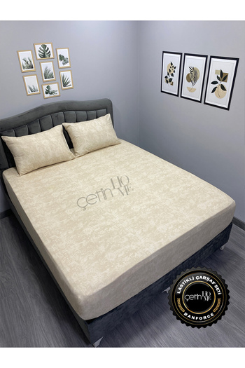 Çetinhome Double and Oversized Fabric Fitted Sheet Set - Shadow Cream