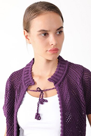 Ferraro Women's Plum Round Neck Cotton Knitwear Cardigan