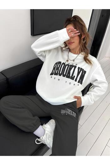 AFROGİYİM Brooklyn 1898 Printed Oversize Women's Sweatshirt and Sweatpants Set