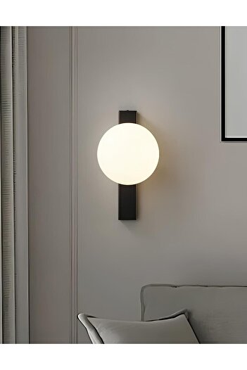 Buiva Modern Aplik Duvar Aplik Siyah Gövde Beyaz Glop Cam E-27 Duy