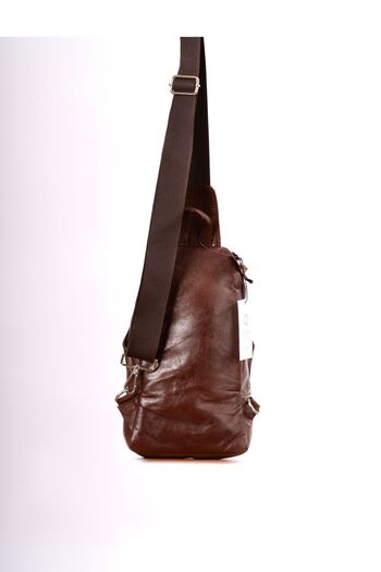 CüzCan Unisex Brown Genuine Leather Crossbody Bag - Shoulder and Chest Bag with USB Port