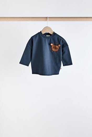 Next Baby Navy Blue Lion Patterned Cotton Long Sleeve 3-Piece Set