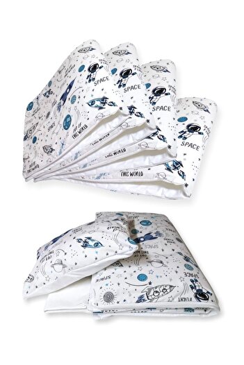 Bebek Özel 100x200 Montessori Edge Protection Sleeping Set Space Astronaut White (7 Pieces)