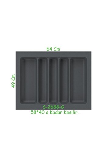 STARAX S-2688-g Çekmece Içi Plastik Kepçelik Gri En:64-58 D:49-40 Cm Arası Kesilir 5 Göz