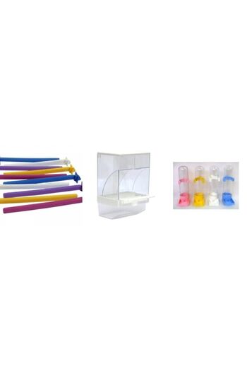 Ti-Sert Budgie Set (Smart Feeding Bowl + 2 Perches + 1 Water Bowl)