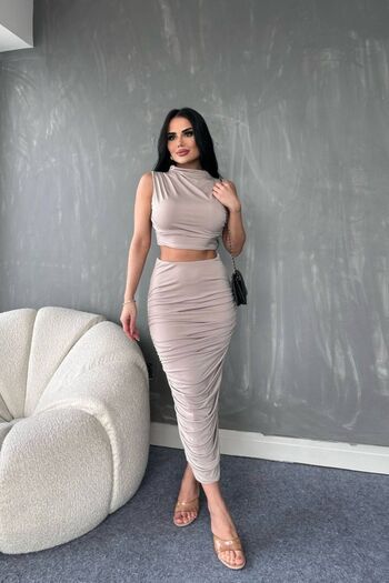 Love Fab Zero Sleeve Gathered Crop Skirt Set