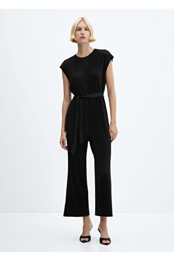 MANGO Woman Pleated Belted Jumpsuit