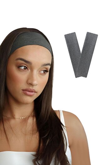 Salvia Dione Dark Gray Headband Set of 2 - Cotton Makeup Bandana for Sports, Tennis, Yoga