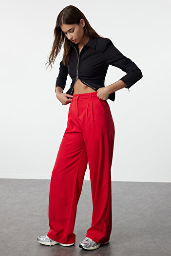 Trendyol Collection Wide Leg Red Pleated Trousers - Twoaw22Pl0475