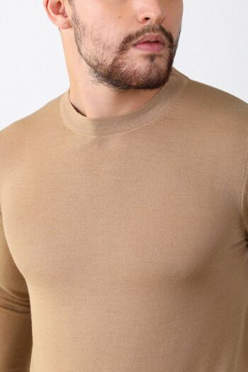 Ferraro Men's Camel Crew Neck Superfine Knitwear Sweater