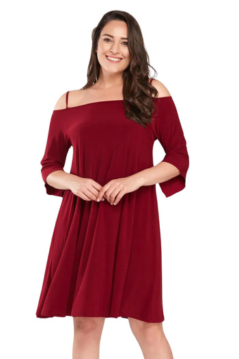 Laranor Claret Red Madonna Collar Women's Dress - Rope Strap, Day and Night Elegance 17lb9090