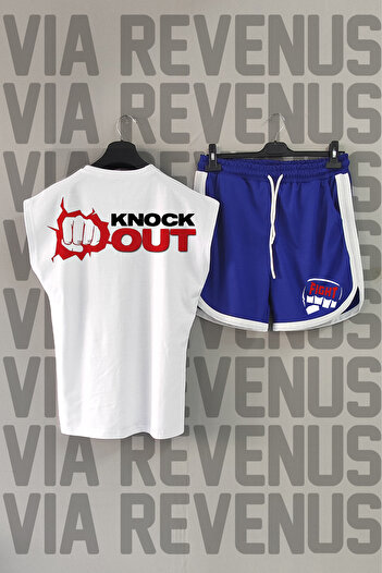 Vordevia White and Blue Sports T-shirt and Shorts Set - Crew Neck, Zero Sleeve, Back Printed