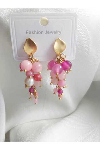 DEVİ fashion Natural Pink Quartz Stone Special Design Cluster Earrings