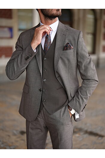 LONATOLİA Men's Combination Suit Swallow Collar Italian Cut Slim Fit Jacket Vest Pants