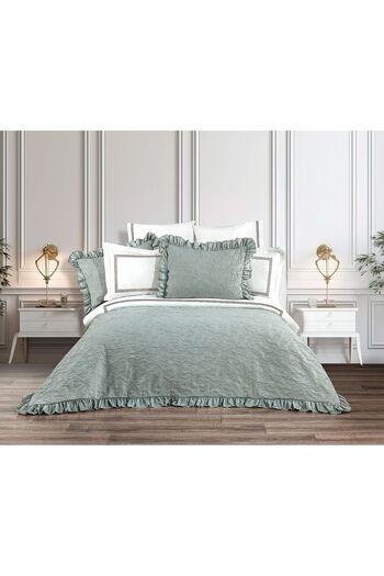 rüya pike Lady-Mint Green Double Ruffled 100% Cotton Bedspread Set