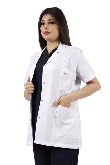 SEZA TEKSTİL Cămașă Guler Mânecă Scurtă Halat Alb Femei Doctor Profesor Asistentă Halat de Laborator