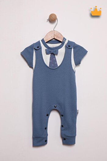Baby Pattini Babyhola Baby Boy Stylish Salopet T-Shirt - 3-12 Months, 100% Cotton, Bow Tie Detail, 2-Piece Set Suit 3656