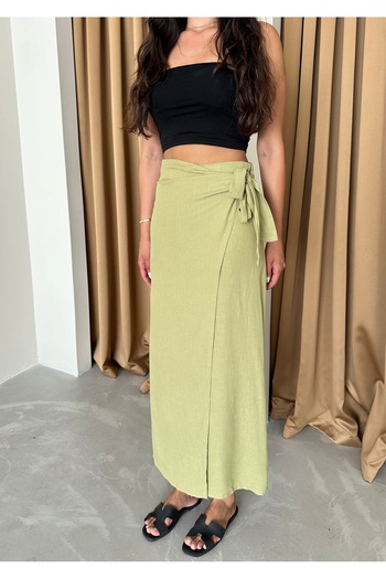 Laluvia Khaki Skirt - Side Tie Detail
