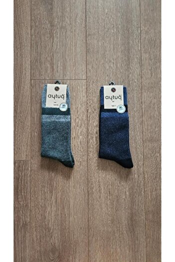 Aytuğ AYTUĞ WINTER GROUP 2 PAIRS MEN'S LAMBSWOOL (GREEN-NAVY) SOCKS - 25090