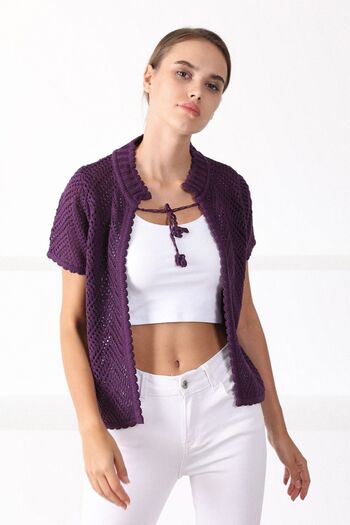 Ferraro Women's Plum Round Neck Cotton Knitwear Cardigan