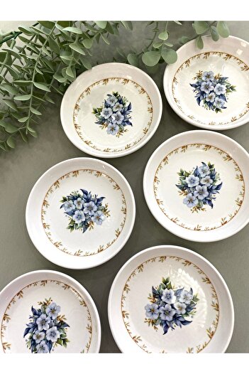 Yiğit Seramik Züccaciye Yediveren Flower 6 Pieces - Round Breakfast Plate