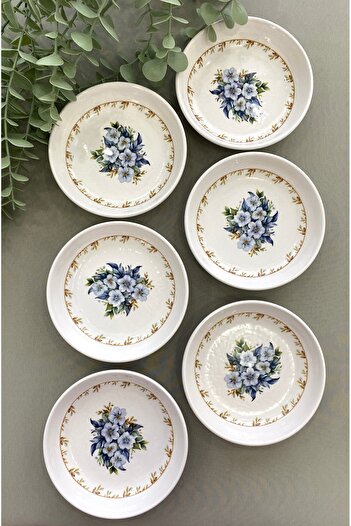 Yiğit Seramik Züccaciye Yediveren Flower 6 Pieces - Round Breakfast Plate