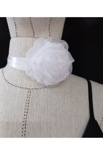 es moda shop Beena White Organza Flower Neck Tie - Handmade