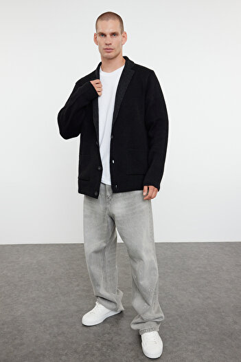 Trendyol Collection Black Knitwear Cardigan - Solid Collar, Wool Jacket, Tmnaw22Hi0140