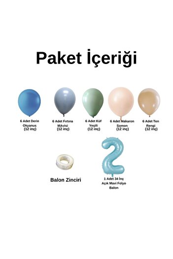 Organizasyon Pazarı 30 Pieces A.Mavifolyobalon 2-34inch Balloon Chain Set - D.Ocean Storm Blue Mildew Green M.Salmon Tan