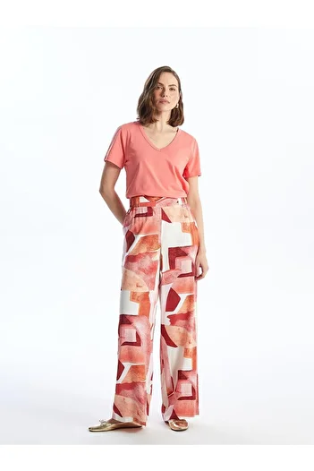 LC Waikiki LCWAIKIKI Classic - Patterned, Elastic Waist Wide Leg Women's Trousers