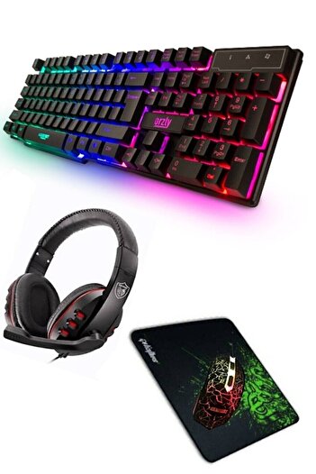 SNEXPRES 4in1 Rgb Klavye Mause Razer Pad Kulaklık Esport Oyuncu Gaming Set Oyuncu Kulaklık