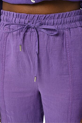Orfeo Negro Women's Comfortable Molded Elastic Waist Linen Trousers - Solid Color