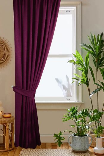 home color home Plum Honeycomb Velvet Textured Background Curtain 140x260 Plain Stitched Extrafor Drawstring