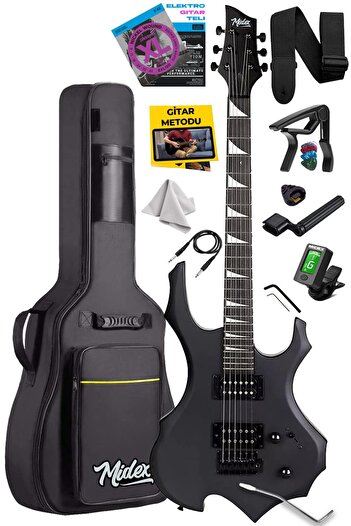 Midex Force Masif Ağaç Üst Seviye Elektro Gitar H-h Profesyonel Full Set Aksesuarlı