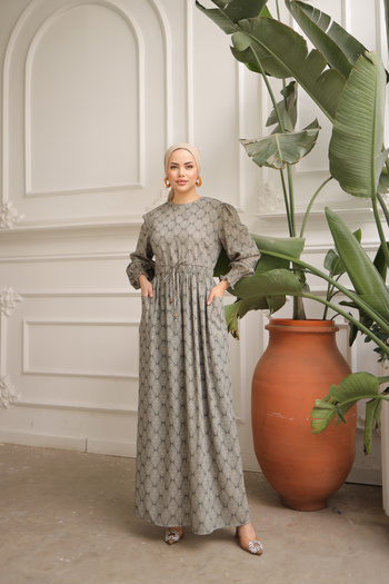 Nissra Ethnic Patterned Elastic Waist Fuzek Dress