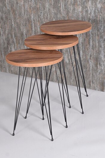GOLDFALEZ Modern Nesting Coffee Tables Set - Atlantic Pine with Metal Wire Legs (Set of 3)