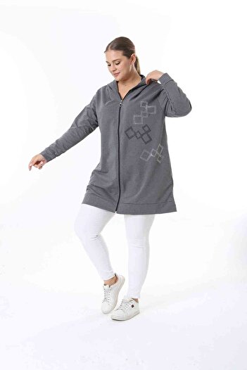 XL Modam Plus Size Women's Cardigan with Hood and Zipper - 2 STRING