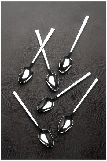 Gülçelik 36 Pieces 12 Dessert Spoon 12 Dessert Fork 12 Tea Spoon Bar Flat Model (Stainless Steel)