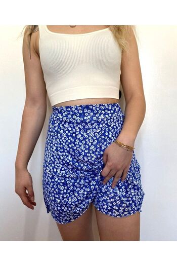 SUHIS BLUE FLOWER PATTERNED SUMMER SHORTS SKIRT