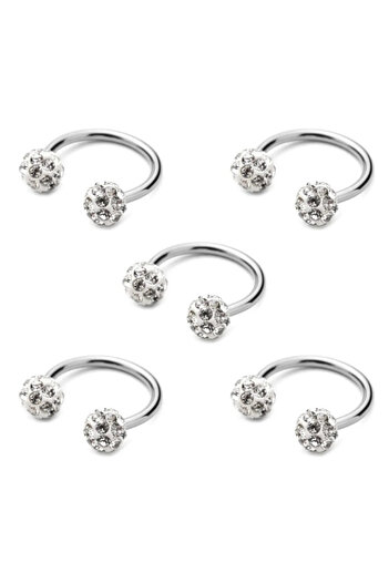 Işıl Işıl Unisex Gümüş Renk 316l Cerrahi Çelik Şambala Septum 5 Adet Set Tragus Helix Piercing Zirkon taşlı