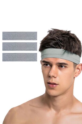 Salvia Dione Men's Sports Hair Band - Set of 3 Gray, Tennis and Fitness Headband