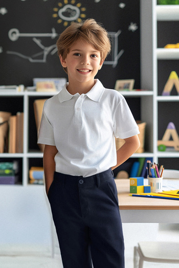 TRENDYOLKIDS Polo Neck White Unisex T-Shirt - Short Sleeve, Cotton, Tkdss24Ts00024