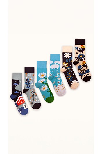 Niket Life 6 τεμάχια Unisex με σχέδιο βαμβακερές κάλτσες χωρίς ραφή μπεζ τιρκουάζ μπλε αποχρώσεις