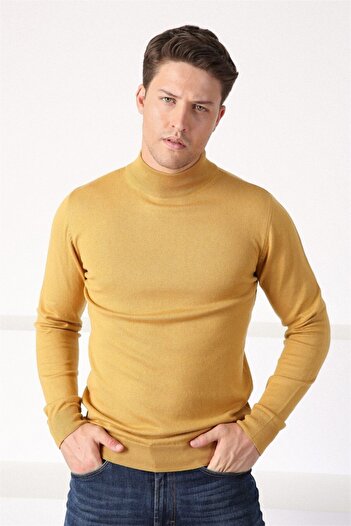 Ferraro Men's Yellow Half Turtleneck Cotton Sweater