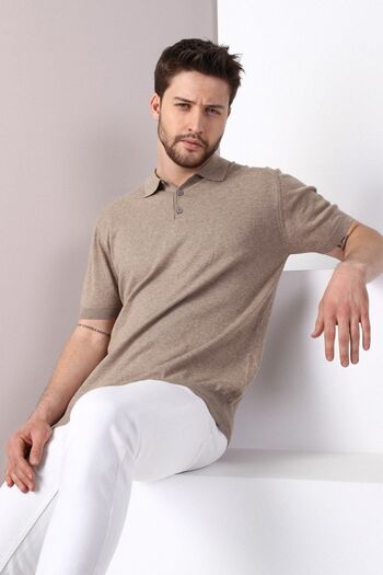 Ferraro Beige Polo Collar Solid Color 100% Cotton Men's Knitwear T-Shirt