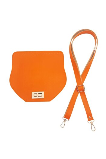 angel çanta aksesuar Angel 21x19 Cm Bag Set with Cover and Adjustable Handle - Artificial Leather, Orange Color, Silver Metal