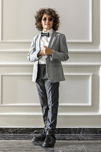 Nexactive Children's Junior Bow Tie Jacket Shirt Pants Suit Graduation Prom Eid Wedding Groom Suit 4-Piece
