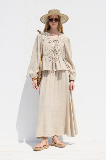 Manuka Wide Cut Muslin Skirt - Sand Color